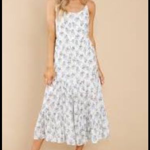 White and Blue floral midi dress